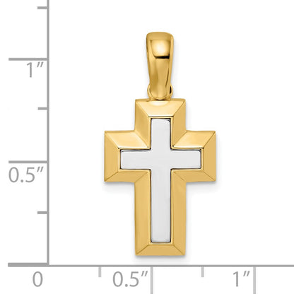 14k Two-tone Gold Open-backed Cross w/Yellow Edges Pendant
