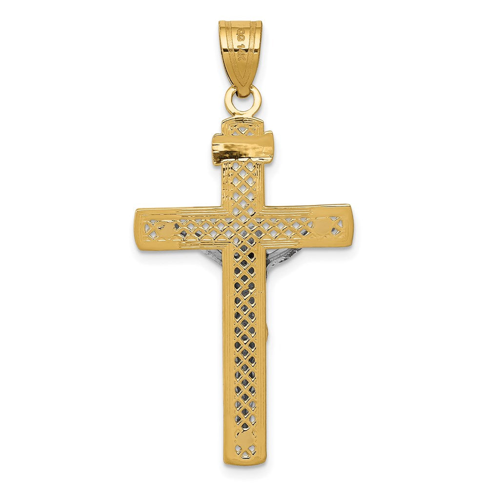 14k Two-tone Gold Diamond-cut Lattice Cross w/Crucifix Pendant