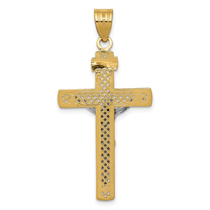 14k Two-tone Gold Diamond-cut Lattice Cross w/Crucifix Pendant