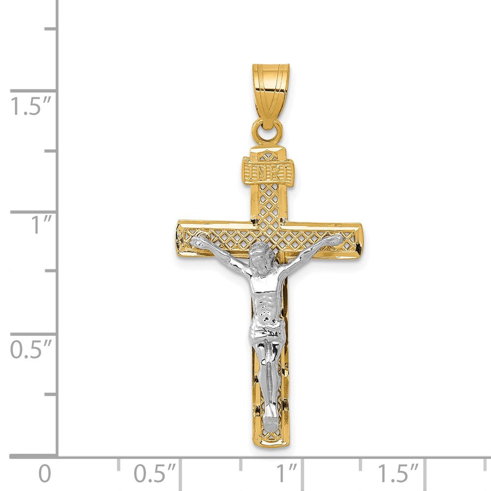 14k Two-tone Gold Diamond-cut Lattice Cross w/Crucifix Pendant