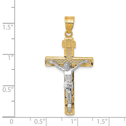 14k Two-tone Gold Diamond-cut Lattice Cross w/Crucifix Pendant