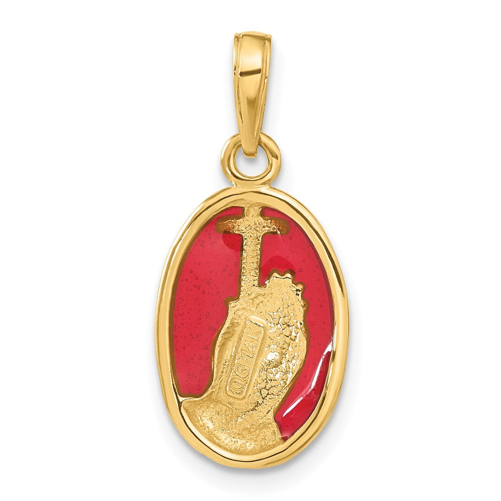 14k Yellow Gold Red Enamel Praying Hands and Cross Pendant