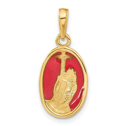 14k Yellow Gold Red Enamel Praying Hands and Cross Pendant