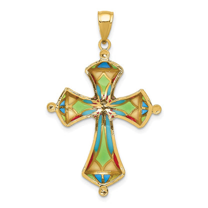 14k Yellow Gold Multi Color Enamel Cross Pendant