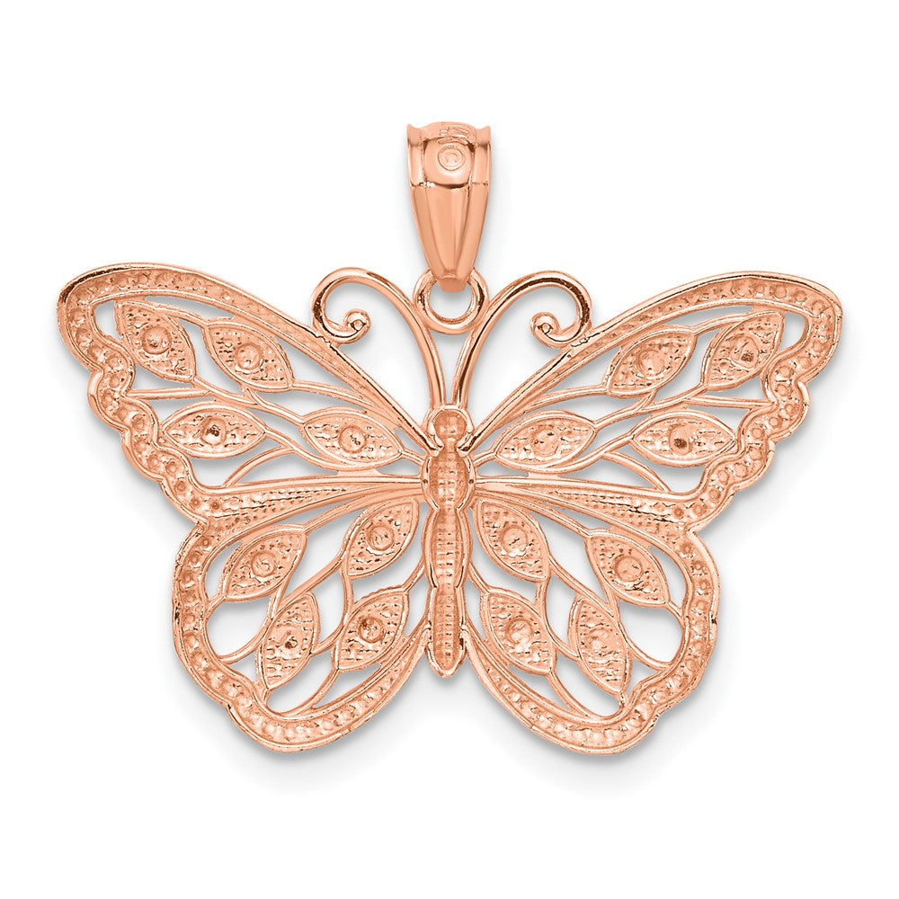 14k Rose Gold w/Rhodium Diamond-cut Butterfly Pendant