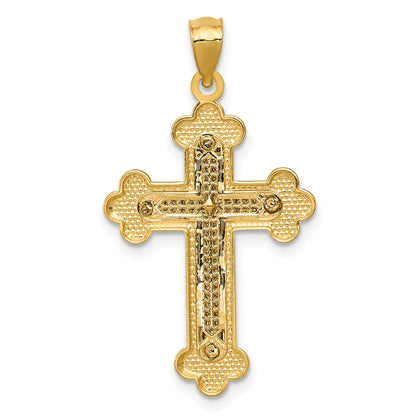 14k Two-tone Gold Budded Cross Pendant