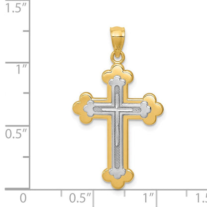 14k Two-tone Gold Budded Cross Pendant
