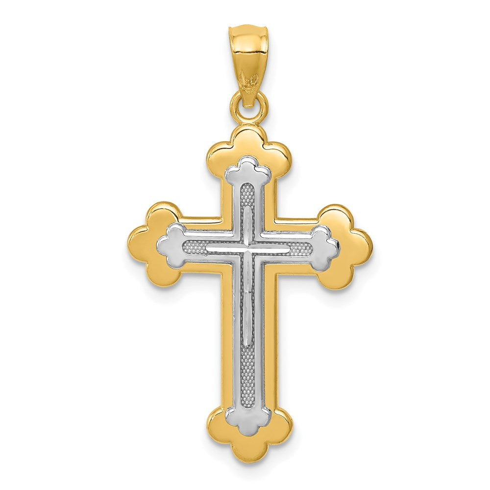 14k Two-tone Gold Budded Cross Pendant