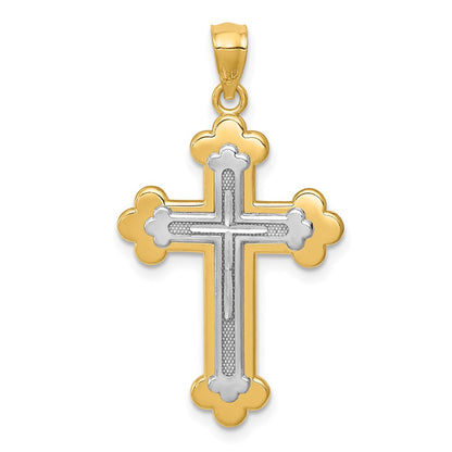 14k Two-tone Gold Budded Cross Pendant