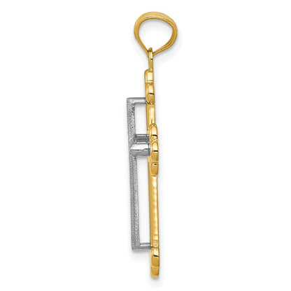 14k Two-tone Gold Diamond-cut Cross Pendant