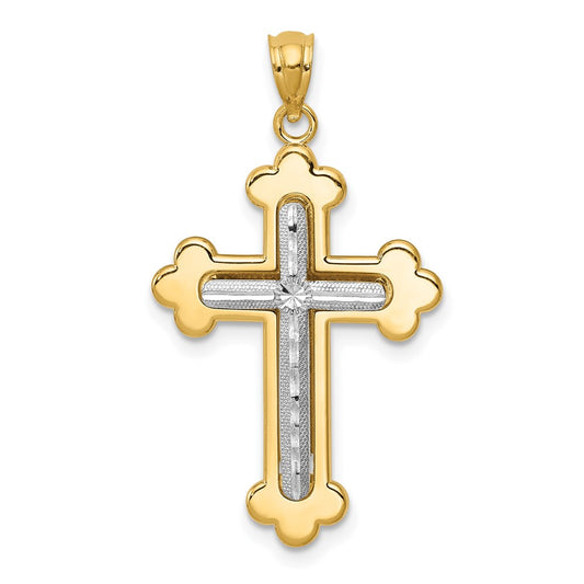 14k Two-tone Gold Diamond-cut Cross Pendant