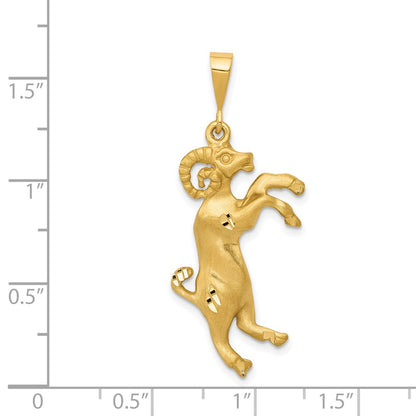 14k Yellow Gold Satin Diamond-cut Aries Zodiac Charm