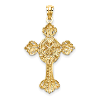 14k Yellow & Rhodium Gold w/White Rhodium Cherub Cross Pendant