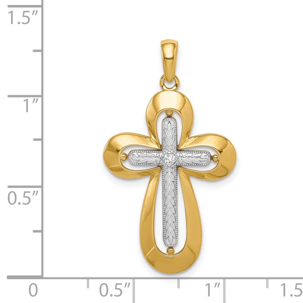 14k Two-tone Gold Two-tone Gold Diamond Polished D/C Cross Pendant