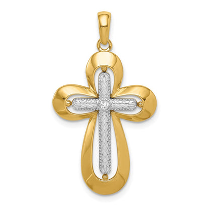 14k Two-tone Gold Two-tone Gold Diamond Polished D/C Cross Pendant