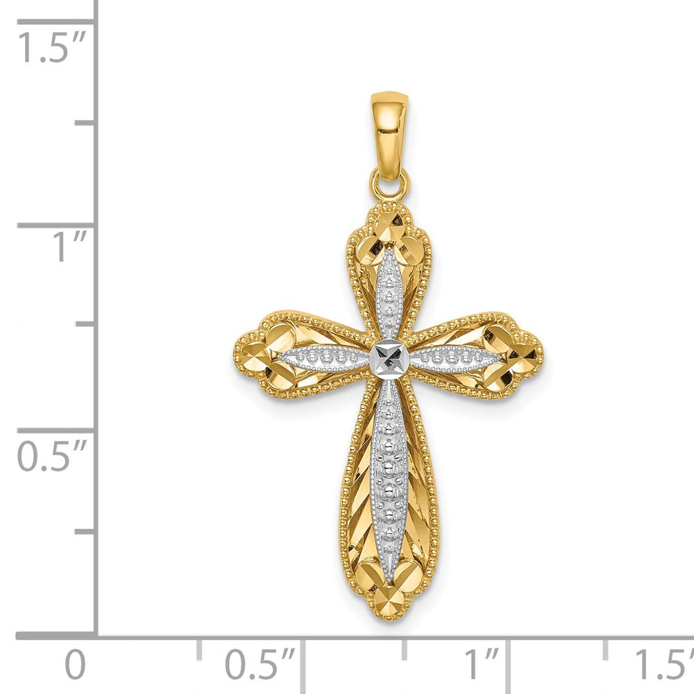 14k Yellow & Rhodium Gold w/White Rhodium D/C Cross Pendant