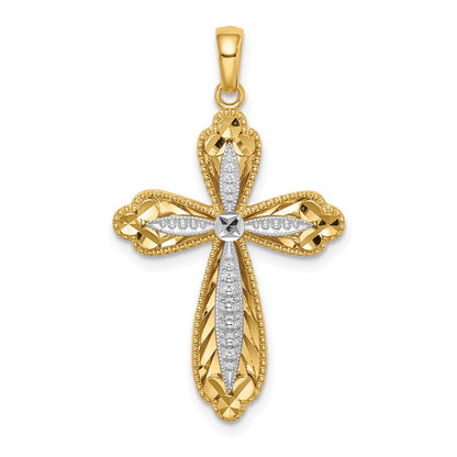 14k Yellow & Rhodium Gold w/White Rhodium D/C Cross Pendant