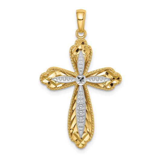 14k Yellow & Rhodium Gold w/White Rhodium D/C Cross Pendant
