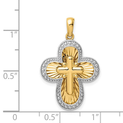 14k Yellow & Rhodium Gold White Rhodium D/C Cross Pendant