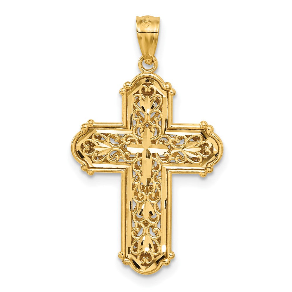 14k Yellow & Rhodium Gold White Rhodium D/C Reversible Cross Pendant