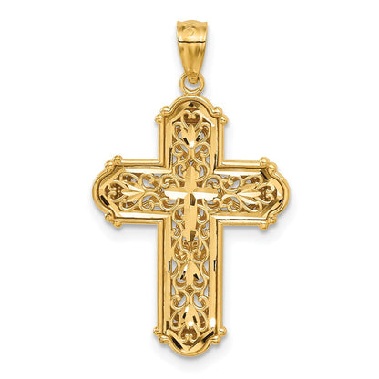 14k Yellow & Rhodium Gold White Rhodium D/C Reversible Cross Pendant