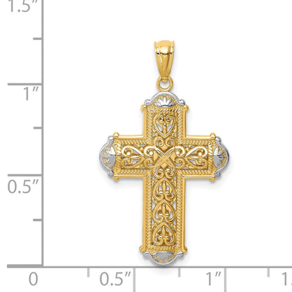 14k Yellow & Rhodium Gold White Rhodium D/C Reversible Cross Pendant