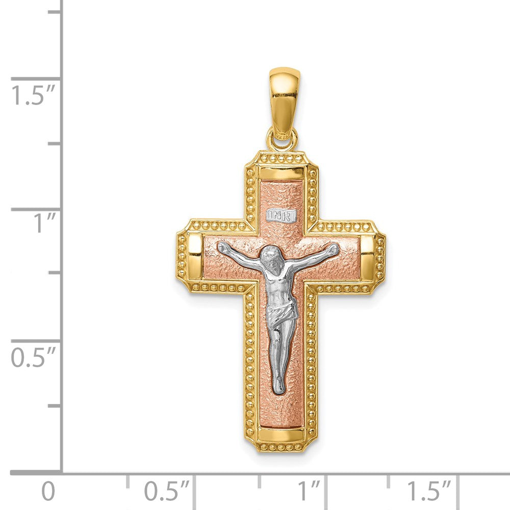 14k Two-tone Gold White Rhodium INRI Crucifix Pendant
