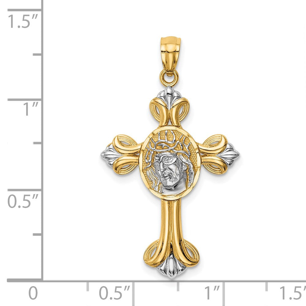14k Yellow & Rhodium Gold w/White Rhodium Jesus Cross Pendant