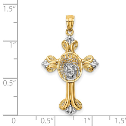 14k Yellow & Rhodium Gold w/White Rhodium Jesus Cross Pendant