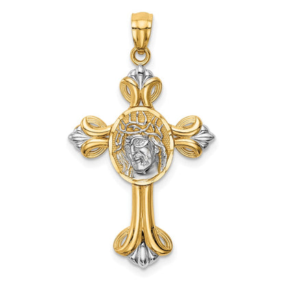 14k Yellow & Rhodium Gold w/White Rhodium Jesus Cross Pendant