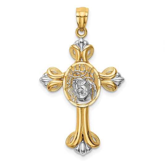 14k Yellow & Rhodium Gold w/White Rhodium Jesus Cross Pendant