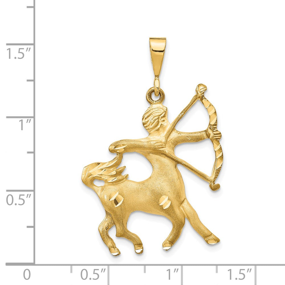 14k Yellow Gold Satin Diamond-cut Sagittarius Zodiac Charm