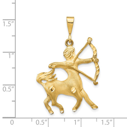 14k Yellow Gold Satin Diamond-cut Sagittarius Zodiac Charm