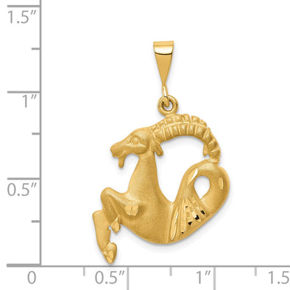 14k Yellow Gold Satin Diamond-cut Capricorn Zodiac Charm