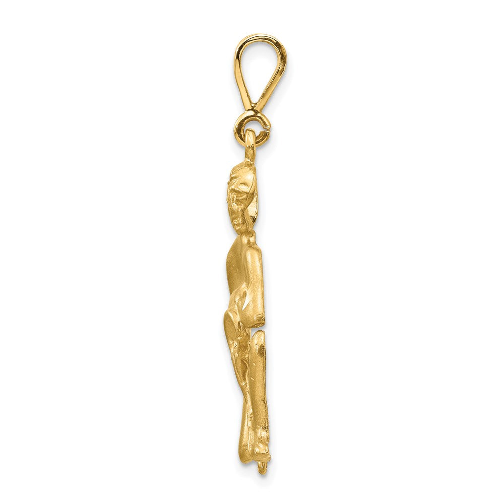 14k Yellow Gold Satin Diamond-cut Aquarius Zodiac Charm