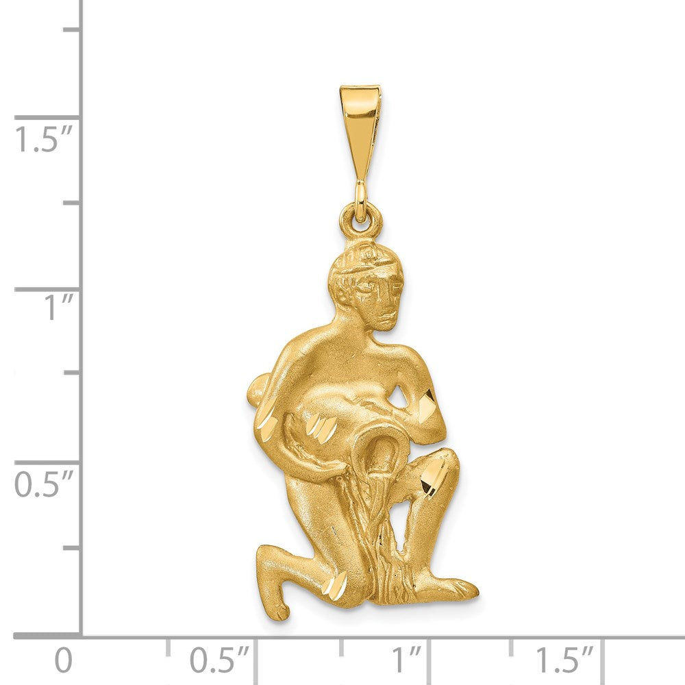 14k Yellow Gold Satin Diamond-cut Aquarius Zodiac Charm