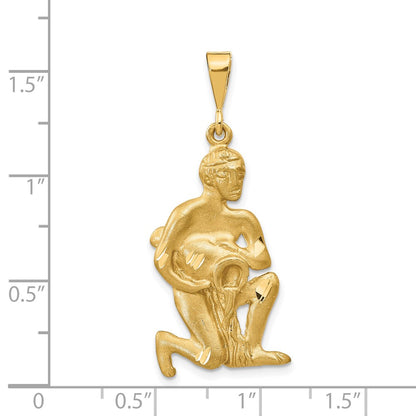 14k Yellow Gold Satin Diamond-cut Aquarius Zodiac Charm