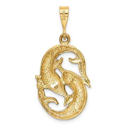 14k Yellow Gold Satin Diamond-cut Pisces Zodiac Charm