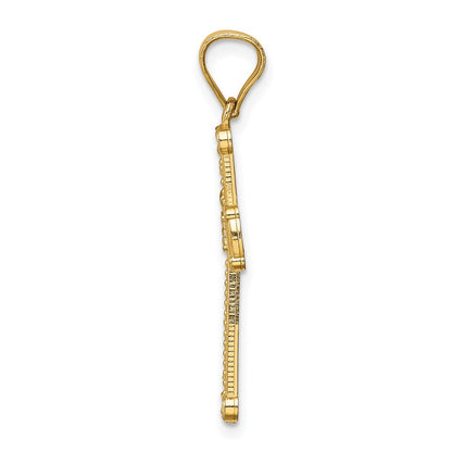 14k Yellow & Rhodium Gold w/Rhodium Cross Pendant