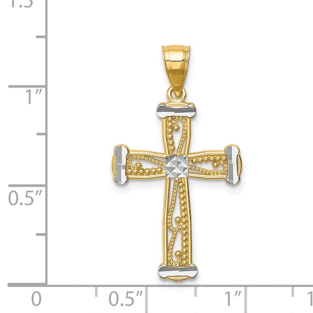 14k Yellow & Rhodium Gold w/Rhodium Cross Pendant
