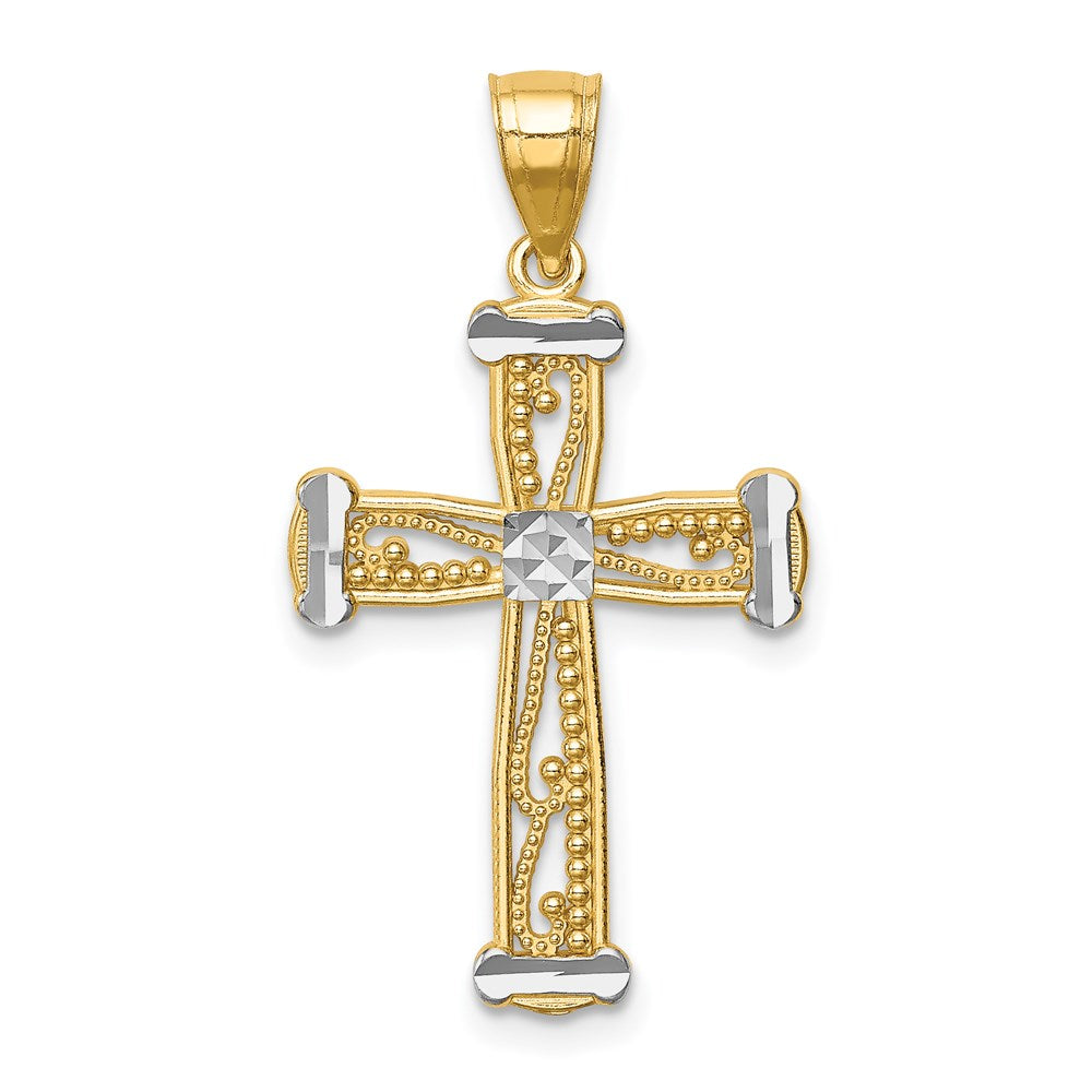 14k Yellow & Rhodium Gold w/Rhodium Cross Pendant