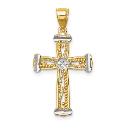 14k Yellow & Rhodium Gold w/Rhodium Cross Pendant