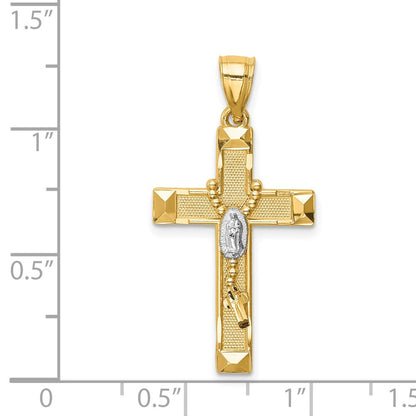 14k Yellow & Rhodium Gold w/Rhodium Cross w/Rosary Pendant