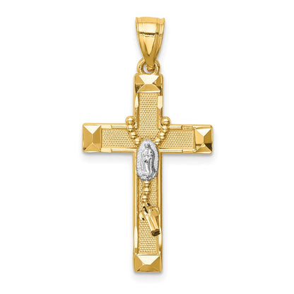 14k Yellow & Rhodium Gold w/Rhodium Cross w/Rosary Pendant