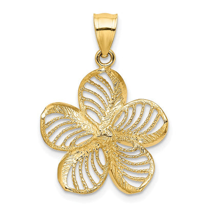 14k Yellow Gold Polished and Beaded Plumeria Flower Charm