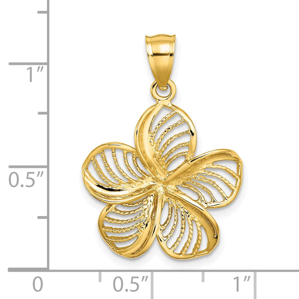 14k Yellow Gold Polished and Beaded Plumeria Flower Charm