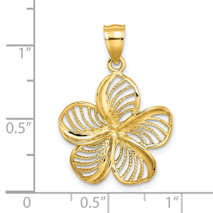14k Yellow Gold Polished and Beaded Plumeria Flower Charm