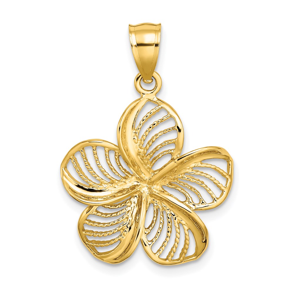 14k Yellow Gold Polished and Beaded Plumeria Flower Charm