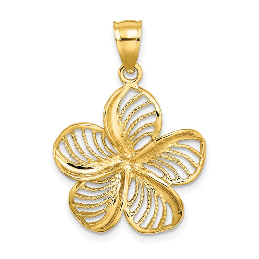 14k Yellow Gold Polished and Beaded Plumeria Flower Charm