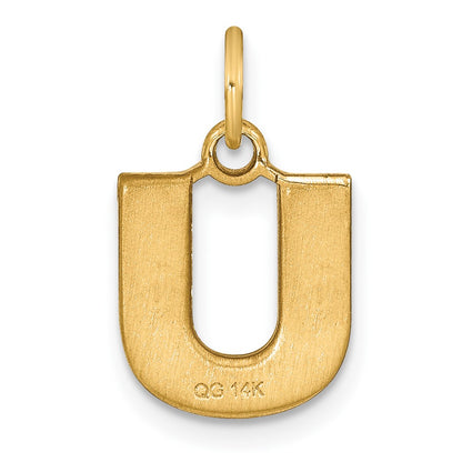14k Yellow GoldY Satin Diamond-cut Letter U Initial Charm